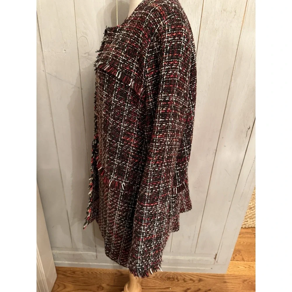 Rafaella Blazer Fringe Tweed‎ Longer Patterned Red Blazer/Jacket Business Sz-XL